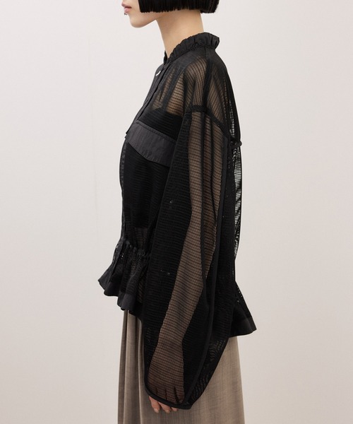 ADAM ET ROPE'(アダムエロペ)の「ドロストメッシュシャツ(シャツ/ブラウス・レディース・ホワイト/ブラック/ダークブラウン・FREE)」の10枚目の写真