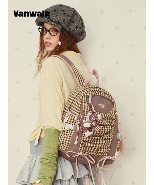 VANWALK（バンウォーク）の「April Backpack [Check Brown]（バックパック/リュック・レディース・ライトブラウン・FREE）」の3枚目の写真