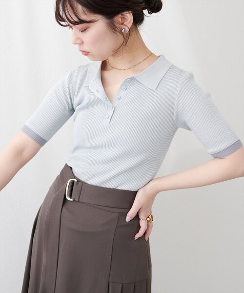 natural couture(ナチュラルクチュール)の「ラメシアーポロニット(ニット/セーター・レディース・ミント/ラベンダー/グレー/オフホワイト/ブラック/グレイッシュベージュ・FREE)」の2枚目の写真