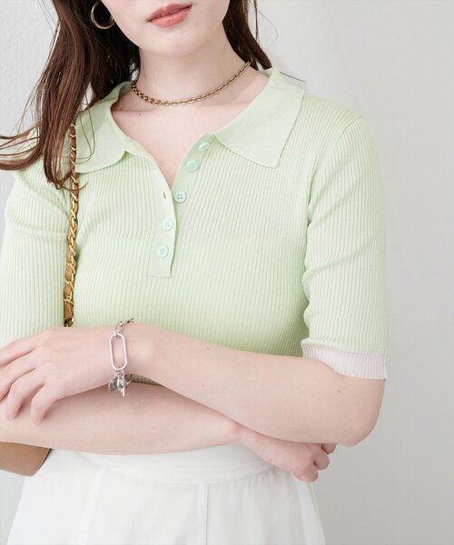 natural couture(ナチュラルクチュール)の「ラメシアーポロニット(ニット/セーター・レディース・ミント/ラベンダー/グレー/オフホワイト/ブラック/グレイッシュベージュ・FREE)」の5枚目の写真