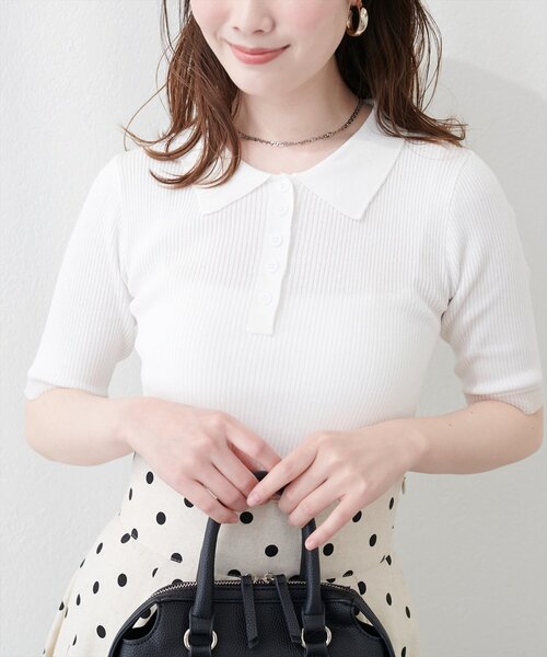 natural couture(ナチュラルクチュール)の「ラメシアーポロニット(ニット/セーター・レディース・ミント/ラベンダー/グレー/オフホワイト/ブラック/グレイッシュベージュ・FREE)」の7枚目の写真
