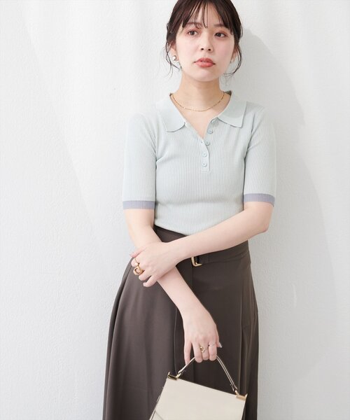natural couture(ナチュラルクチュール)の「ラメシアーポロニット(ニット/セーター・レディース・ミント/ラベンダー/グレー/オフホワイト/ブラック/グレイッシュベージュ・FREE)」の15枚目の写真