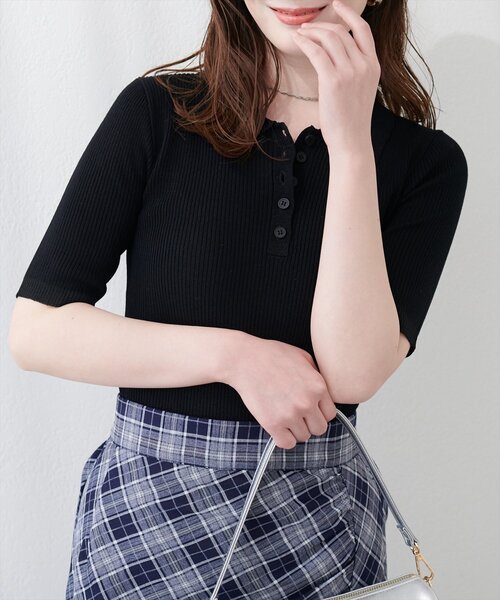 natural couture(ナチュラルクチュール)の「ラメシアーポロニット(ニット/セーター・レディース・ミント/ラベンダー/グレー/オフホワイト/ブラック/グレイッシュベージュ・FREE)」の18枚目の写真
