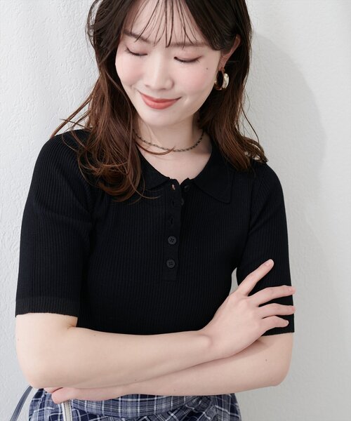 natural couture(ナチュラルクチュール)の「ラメシアーポロニット(ニット/セーター・レディース・ミント/ラベンダー/グレー/オフホワイト/ブラック/グレイッシュベージュ・FREE)」の20枚目の写真