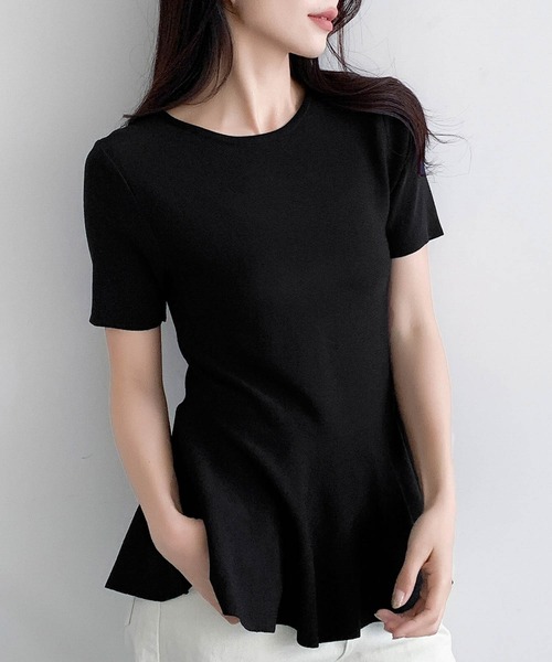 LOWO(ロワ)の「クルーネックペプラムニットソー(Tシャツ/カットソー・レディース・ネイビー/ブラウン/チャコールグレー/オフホワイト/ブラック・FREE)」の17枚目の写真