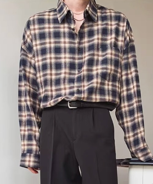 NOWLE(ノウル)の「【NOWLE】オンブレチェック ルーズフィット レギュラーカラー シャツ / TC素材(シャツ/ブラウス・メンズ・チェック・MEDIUM/LARGE/X-LARGE)」の10枚目の写真