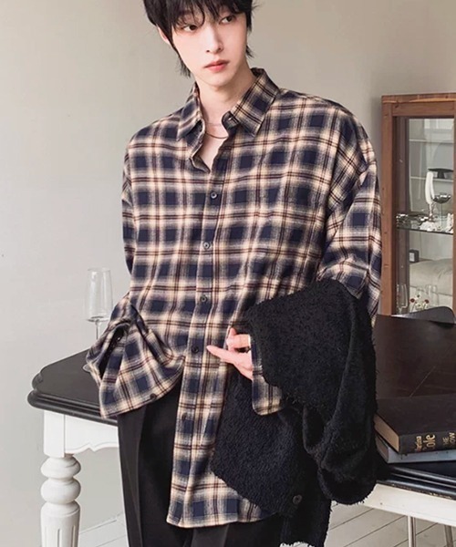 NOWLE(ノウル)の「【NOWLE】オンブレチェック ルーズフィット レギュラーカラー シャツ / TC素材(シャツ/ブラウス・メンズ・チェック・MEDIUM/LARGE/X-LARGE)」の8枚目の写真