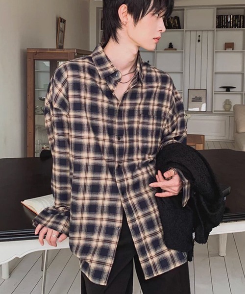 NOWLE(ノウル)の「【NOWLE】オンブレチェック ルーズフィット レギュラーカラー シャツ / TC素材(シャツ/ブラウス・メンズ・チェック・MEDIUM/LARGE/X-LARGE)」の7枚目の写真