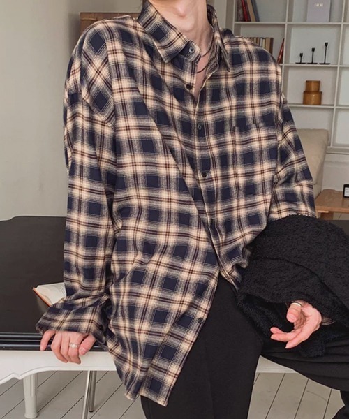 NOWLE(ノウル)の「【NOWLE】オンブレチェック ルーズフィット レギュラーカラー シャツ / TC素材(シャツ/ブラウス・メンズ・チェック・MEDIUM/LARGE/X-LARGE)」の5枚目の写真