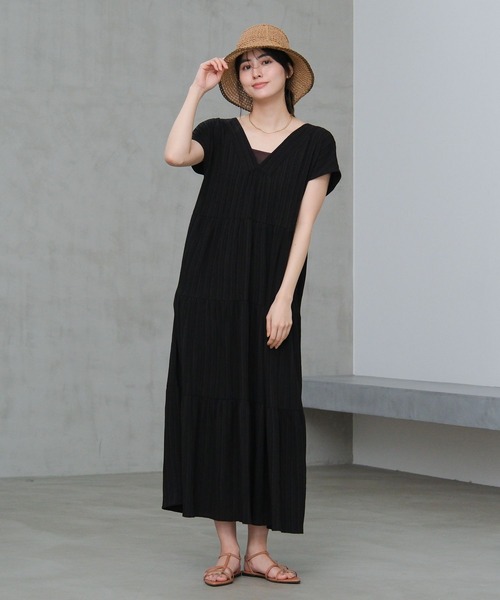 LAKOLE(ラコレ)の「楊柳ティアードフレンチスリーブワンピース / 658401(ワンピース・レディース・オレンジ/その他1/ライトベージュ/ブラック・FREE)」の5枚目の写真