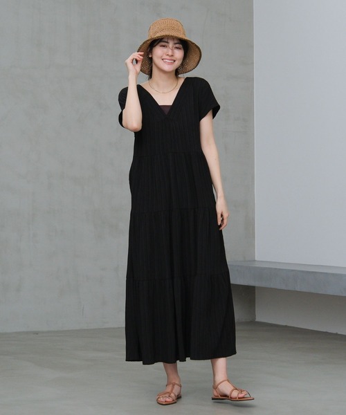 LAKOLE(ラコレ)の「楊柳ティアードフレンチスリーブワンピース / 658401(ワンピース・レディース・オレンジ/その他1/ライトベージュ/ブラック・FREE)」の6枚目の写真