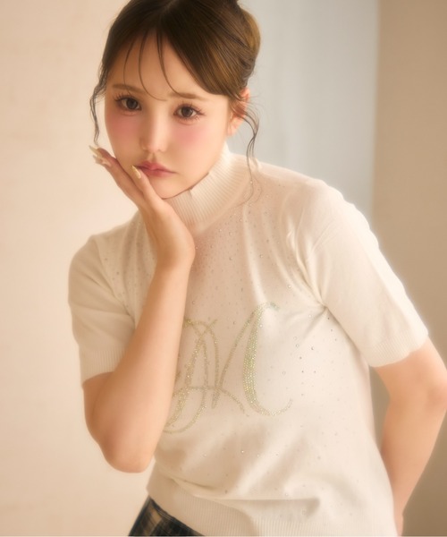 miune（ミューヌ）の「ラインストーンロゴTee（Tシャツ/カットソー・レディース・アイボリー/ブラック・FREE）」の3枚目の写真
