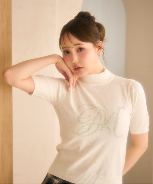 miune（ミューヌ）の「ラインストーンロゴTee（Tシャツ/カットソー・レディース・アイボリー/ブラック・FREE）」の4枚目の写真