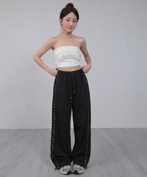 nonomi（ノノミ）の「サイドラインスタッズ付き ウエストゴム ワイドスウェットパンツ（スウェットパンツ・レディース・ブラック/グレー/ブルー・S/M）」の18枚目の写真