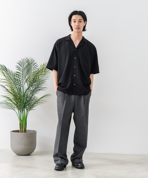 Blue Standard (ブルースタンダード)の「【BLUE STANDARD/ブルースタンダード】【吸水速乾・ストレッチ性に優れた快適シャツ】ドライリップル オープンカラーシャツ イージーケア さらさら快適 ユニセックス(シャツ/ブラウス・メンズ・スミクロ/ブラック/ネイビー/グレー・X-LARGE/MEDIUM/LARGE)」の5枚目の写真