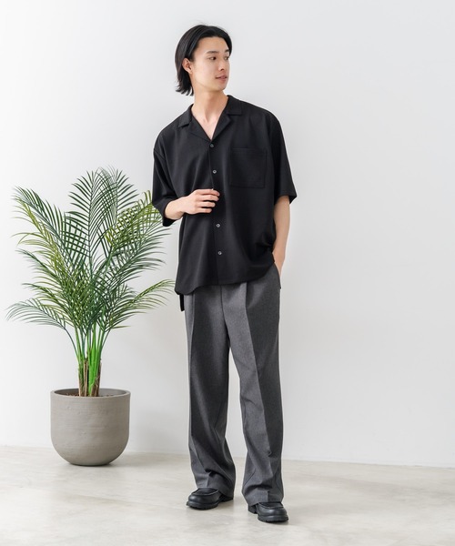 Blue Standard (ブルースタンダード)の「【BLUE STANDARD/ブルースタンダード】【吸水速乾・ストレッチ性に優れた快適シャツ】ドライリップル オープンカラーシャツ イージーケア さらさら快適 ユニセックス(シャツ/ブラウス・メンズ・スミクロ/ブラック/ネイビー/グレー・X-LARGE/MEDIUM/LARGE)」の6枚目の写真
