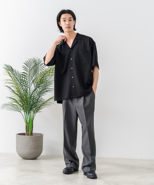 Blue Standard (ブルースタンダード)の「【BLUE STANDARD/ブルースタンダード】【吸水速乾・ストレッチ性に優れた快適シャツ】ドライリップル オープンカラーシャツ イージーケア さらさら快適 ユニセックス(シャツ/ブラウス・メンズ・スミクロ/ブラック/ネイビー/グレー・X-LARGE/MEDIUM/LARGE)」の7枚目の写真