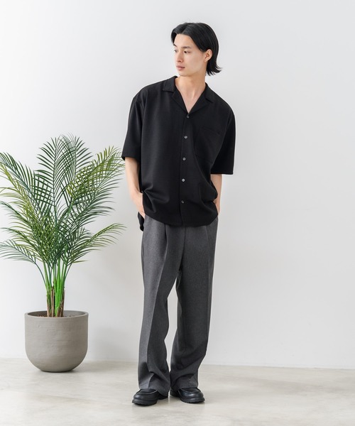 Blue Standard (ブルースタンダード)の「【BLUE STANDARD/ブルースタンダード】【吸水速乾・ストレッチ性に優れた快適シャツ】ドライリップル オープンカラーシャツ イージーケア さらさら快適 ユニセックス(シャツ/ブラウス・メンズ・スミクロ/ブラック/ネイビー/グレー・X-LARGE/MEDIUM/LARGE)」の8枚目の写真
