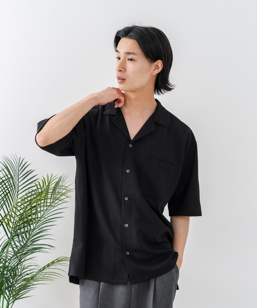 Blue Standard (ブルースタンダード)の「【BLUE STANDARD/ブルースタンダード】【吸水速乾・ストレッチ性に優れた快適シャツ】ドライリップル オープンカラーシャツ イージーケア さらさら快適 ユニセックス(シャツ/ブラウス・メンズ・スミクロ/ブラック/ネイビー/グレー・X-LARGE/MEDIUM/LARGE)」の13枚目の写真