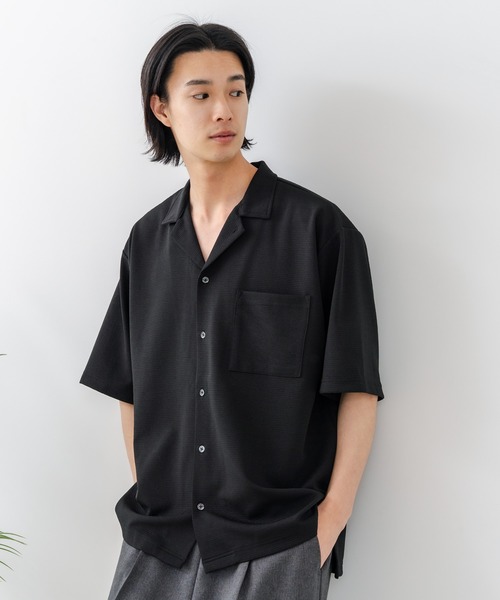 Blue Standard (ブルースタンダード)の「【BLUE STANDARD/ブルースタンダード】【吸水速乾・ストレッチ性に優れた快適シャツ】ドライリップル オープンカラーシャツ イージーケア さらさら快適 ユニセックス(シャツ/ブラウス・メンズ・スミクロ/ブラック/ネイビー/グレー・X-LARGE/MEDIUM/LARGE)」の15枚目の写真