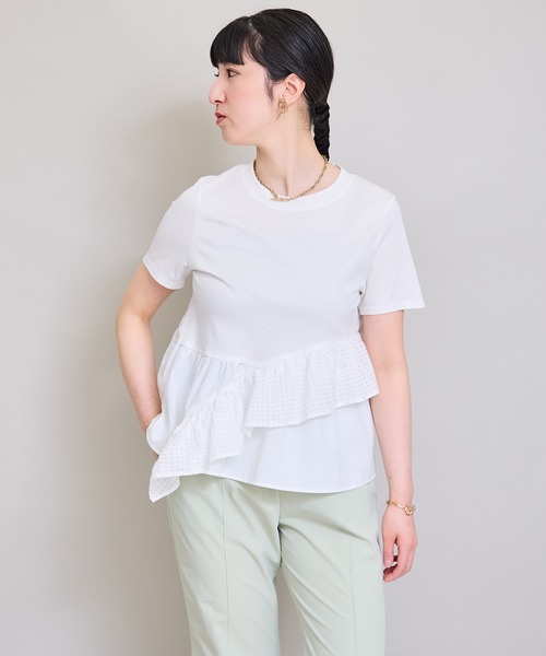 LHELBIE（レルビエ）の「アシメヘムペプラムトップス（Tシャツ/カットソー・レディース・ブラック/オフホワイト・M）」の8枚目の写真