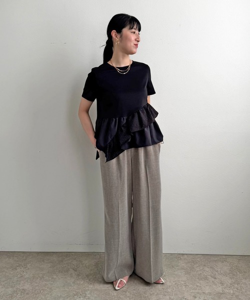 LHELBIE（レルビエ）の「アシメヘムペプラムトップス（Tシャツ/カットソー・レディース・ブラック/オフホワイト・M）」の12枚目の写真