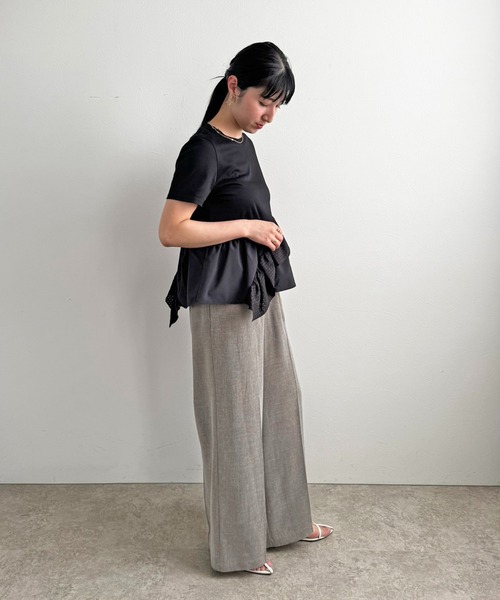 LHELBIE（レルビエ）の「アシメヘムペプラムトップス（Tシャツ/カットソー・レディース・ブラック/オフホワイト・M）」の6枚目の写真