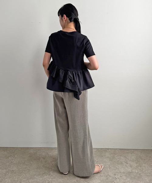 LHELBIE（レルビエ）の「アシメヘムペプラムトップス（Tシャツ/カットソー・レディース・ブラック/オフホワイト・M）」の7枚目の写真
