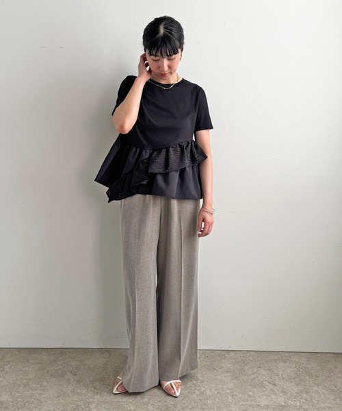 LHELBIE（レルビエ）の「アシメヘムペプラムトップス（Tシャツ/カットソー・レディース・ブラック/オフホワイト・M）」の17枚目の写真