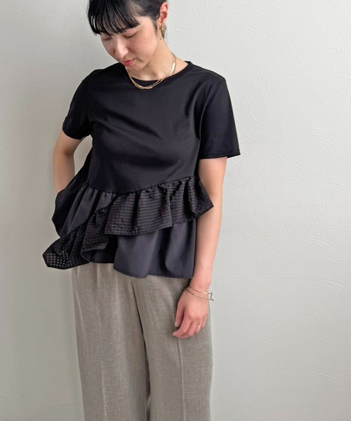 LHELBIE（レルビエ）の「アシメヘムペプラムトップス（Tシャツ/カットソー・レディース・ブラック/オフホワイト・M）」の13枚目の写真