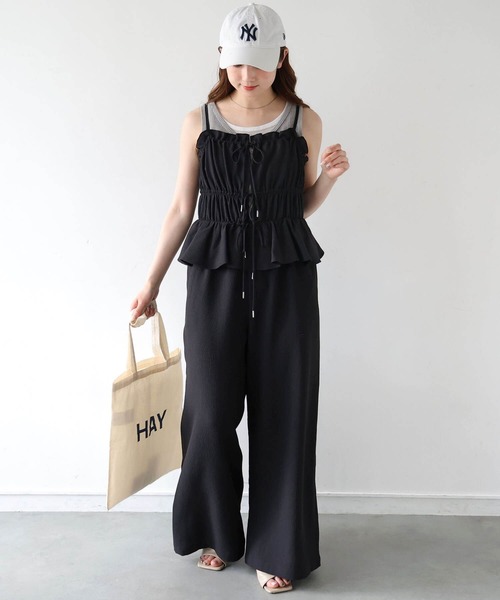 tiptop(ティップトップ)の「リボンギャザー使いキャミサロペット(サロペット/オーバーオール・レディース・ブラック/グレー・FREE)」の3枚目の写真