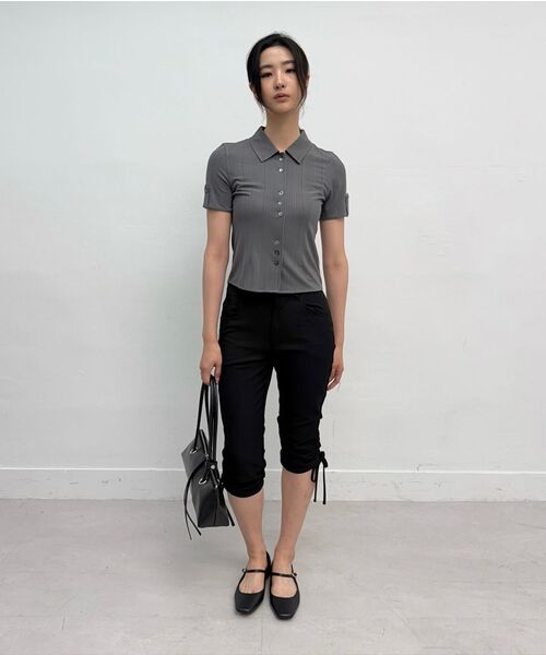 MILLO WOMEN（ミロウーマン）の「プリーツショートスリーブシャツ[チャコールグレー]（シャツ/ブラウス・レディース・その他・ONE SIZE）」の8枚目の写真