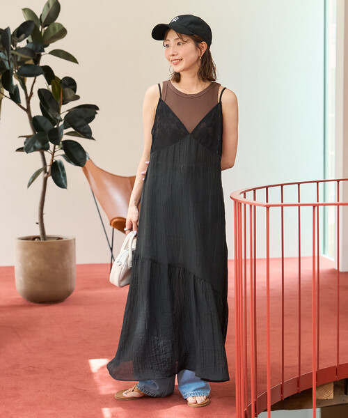 FREAK'S STORE(フリークスストア)の「限定展開 シアー レース 切替 キャミ ワンピース(ワンピース・レディース・ブラック/オフホワイト・フリ-)」の1枚目の写真