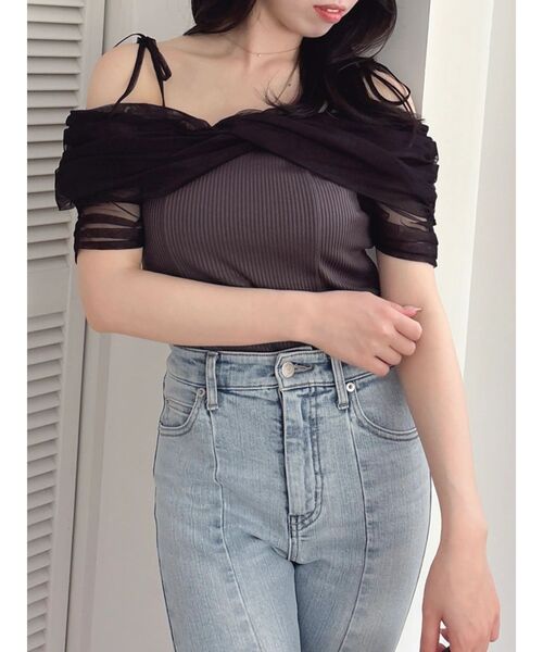 dazzlin（ダズリン）の「シアーツイストギャザートップス（Tシャツ/カットソー・レディース・ブルー/オフホワイト/オレンジ/チャコールグレー・FREE）」の2枚目の写真