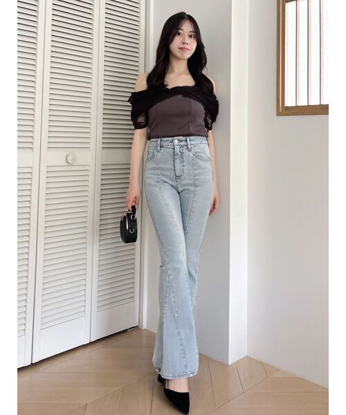 dazzlin（ダズリン）の「シアーツイストギャザートップス（Tシャツ/カットソー・レディース・ブルー/オフホワイト/オレンジ/チャコールグレー・FREE）」の16枚目の写真