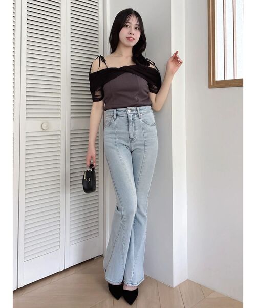 dazzlin（ダズリン）の「シアーツイストギャザートップス（Tシャツ/カットソー・レディース・ブルー/オフホワイト/オレンジ/チャコールグレー・FREE）」の18枚目の写真