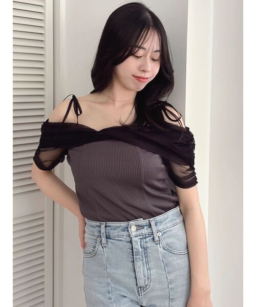dazzlin（ダズリン）の「シアーツイストギャザートップス（Tシャツ/カットソー・レディース・ブルー/オフホワイト/オレンジ/チャコールグレー・FREE）」の22枚目の写真