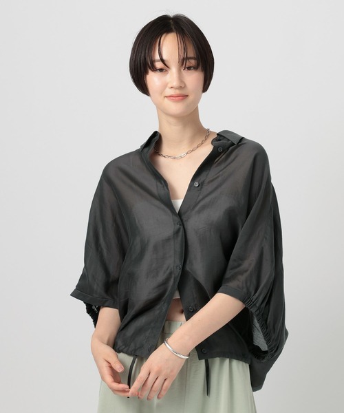 BAYFLOW(ベイフロー)の「マルチファンクション半袖シャツ(シャツ/ブラウス・レディース・チャコール/ライラック/オフホワイト・FREE)」の8枚目の写真