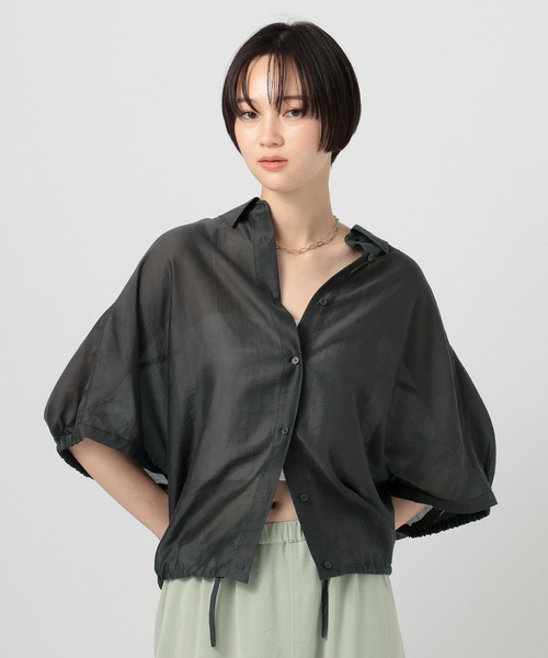 BAYFLOW(ベイフロー)の「マルチファンクション半袖シャツ(シャツ/ブラウス・レディース・チャコール/ライラック/オフホワイト・FREE)」の7枚目の写真