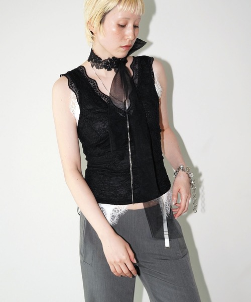 chuclla(チュクラ)の「フラワーレースVネックタンクトップ chw26s344(Tシャツ/カットソー・レディース・ホワイト/ブラック・FREE)」の13枚目の写真