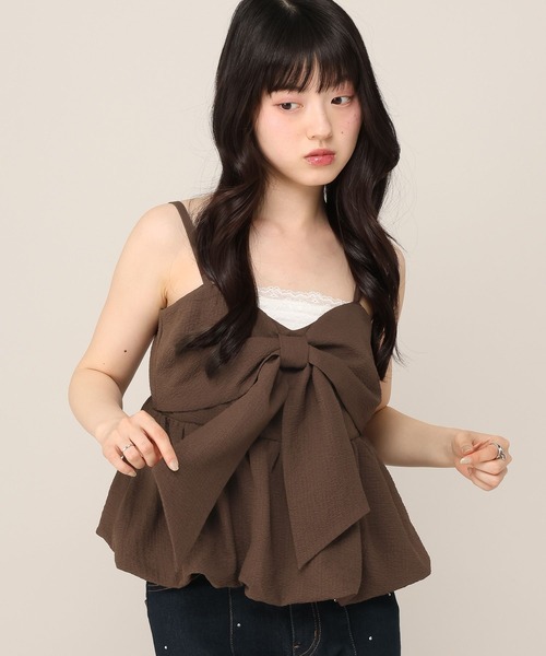Heather(ヘザー)の「ジャガードリボンキャミ 1046539(キャミソール・レディース・ブラウン/ドット/ピンク/オフホワイト・FREE)」の1枚目の写真