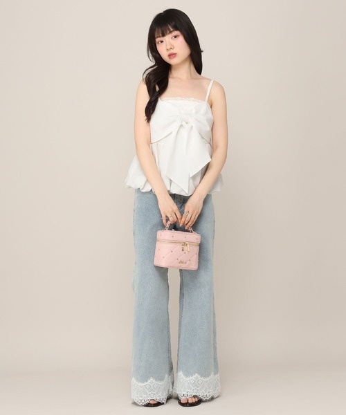 Heather(ヘザー)の「ジャガードリボンキャミ 1046539(キャミソール・レディース・ブラウン/ドット/ピンク/オフホワイト・FREE)」の5枚目の写真