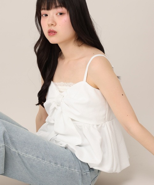 Heather(ヘザー)の「ジャガードリボンキャミ 1046539(キャミソール・レディース・ブラウン/ドット/ピンク/オフホワイト・FREE)」の8枚目の写真