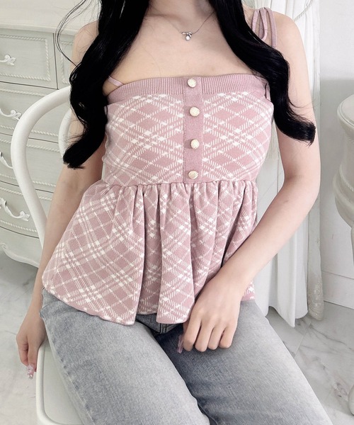 INGNI(イング)の「チェック柄肩リボンペプラムニット(ニット/セーター・レディース・ホワイト×ブラック/ピンク系2/ブラック×ホワイト・M)」の18枚目の写真