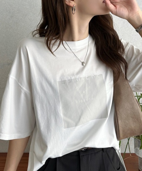 Eclat one（エクラワン）の「【Eclat one】ラバー プリント ボックス ロゴ Tシャツ（Tシャツ/カットソー・レディース・ブラック/オフホワイト・FREE）」の2枚目の写真
