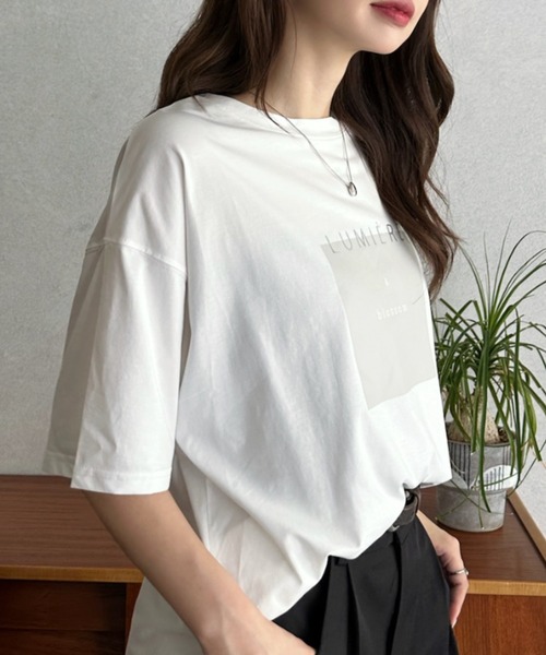 Eclat one（エクラワン）の「【Eclat one】ラバー プリント ボックス ロゴ Tシャツ（Tシャツ/カットソー・レディース・ブラック/オフホワイト・FREE）」の8枚目の写真