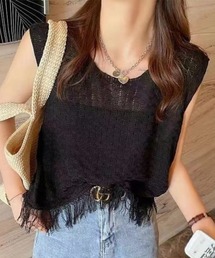yuni 12G和紙/Polyester tiered knit ves セール】12G和紙/Polyester tiered knit vest（ベスト）｜yuni（ユニ