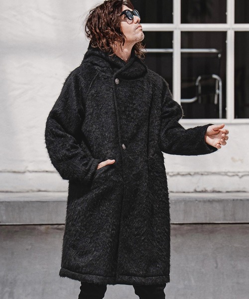 CAMBIO(カンビオ)の「mj11704-Long Fur Melton Poncho ロングポンチョ(MIU-262-002)(ポンチョ・メンズ・ブラック/チャコール・S/M/L)」の1枚目の写真