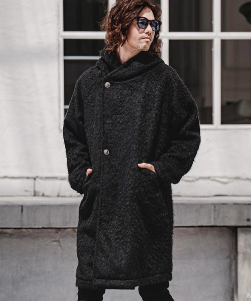 CAMBIO(カンビオ)の「mj11704-Long Fur Melton Poncho ロングポンチョ(MIU-262-002)(ポンチョ・メンズ・ブラック/チャコール・S/M/L)」の3枚目の写真