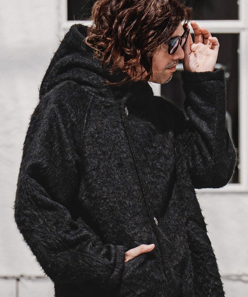 CAMBIO(カンビオ)の「mj11704-Long Fur Melton Poncho ロングポンチョ(MIU-262-002)(ポンチョ・メンズ・ブラック/チャコール・S/M/L)」の4枚目の写真